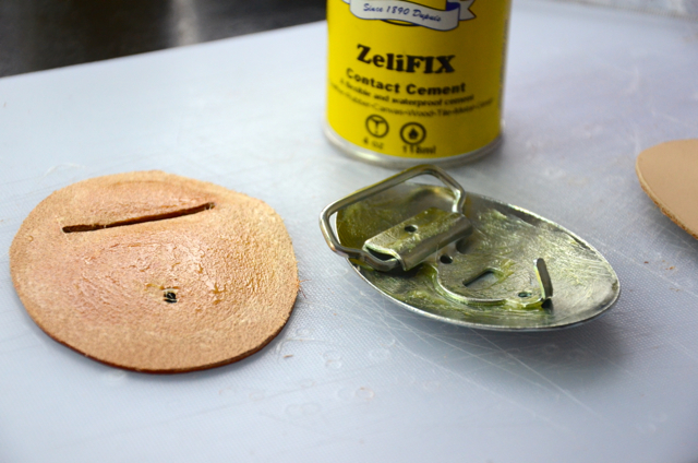 gluing a leather belt buckle